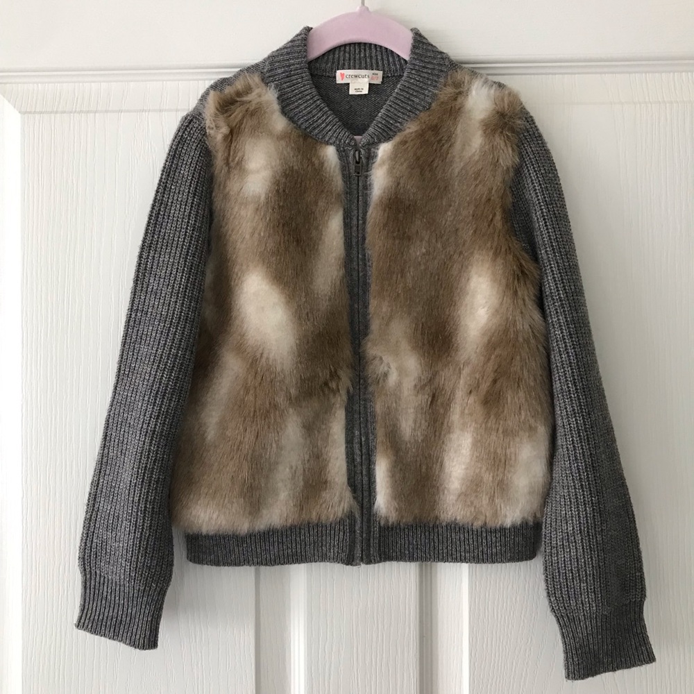 Crewcuts Faux Fur Cardigan - Grey -  Size 6/7